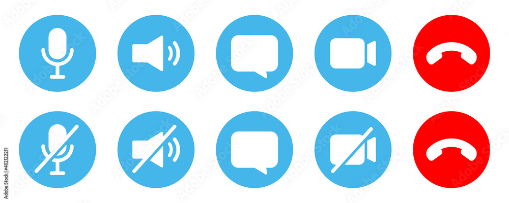 Video cal icons set. Video calling conference. Interface digital communication. Vector illustration EPS10.