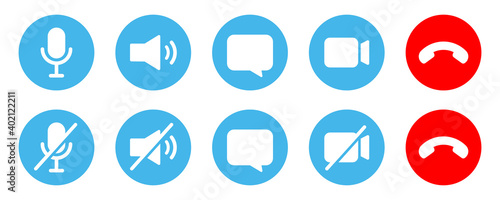 Video cal icons set. Video calling conference. Interface digital communication. Vector illustration EPS10.