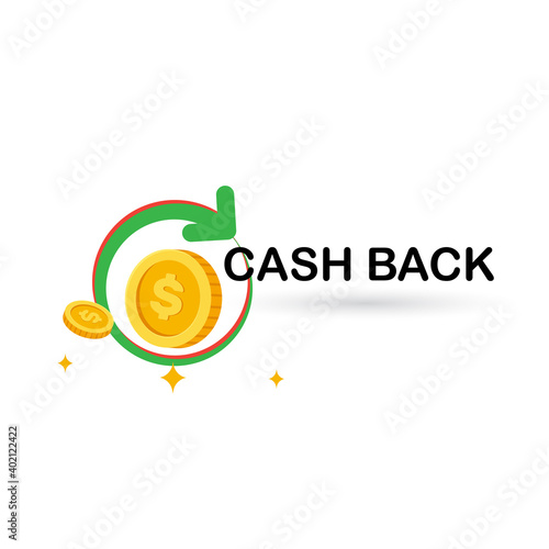 Cashback loyalty program concept. Credit or debit card with returned coins to bank account. Refund money service design. Bonus cash back symbol vector illustration