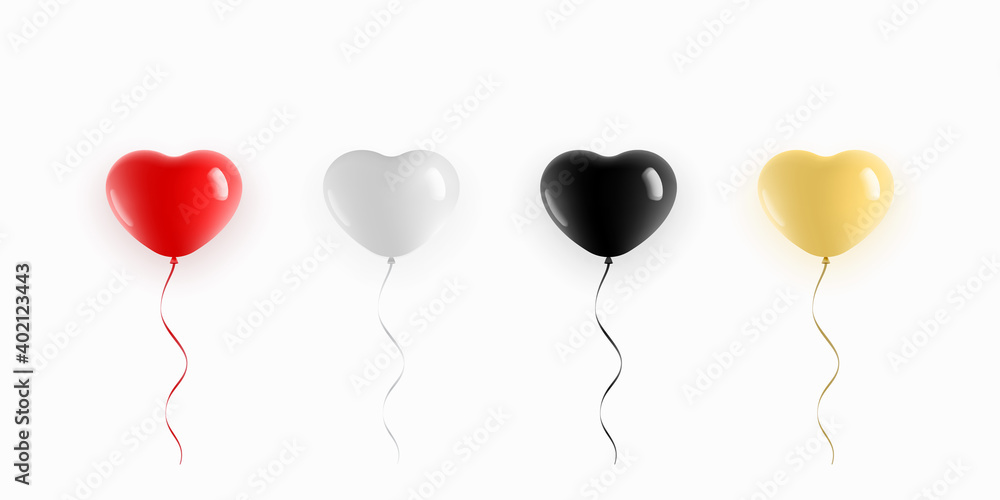 Flying balloons in heart shape over white background