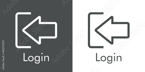 Logotipo con texto Login con flecha y marco con lineas en fondo gris y fondo blanco