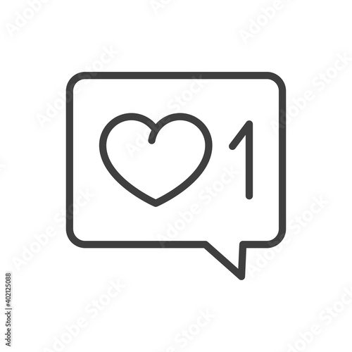 Nuevo mensaje favorito. Logotipo con corazón y número 1 con lineas en burbuja de habla color gris