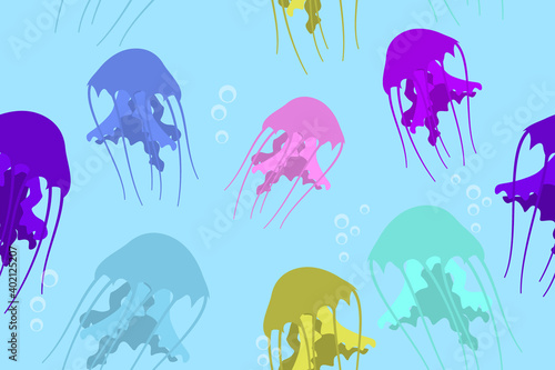 multicolored jellyfish  seamless vector pattern