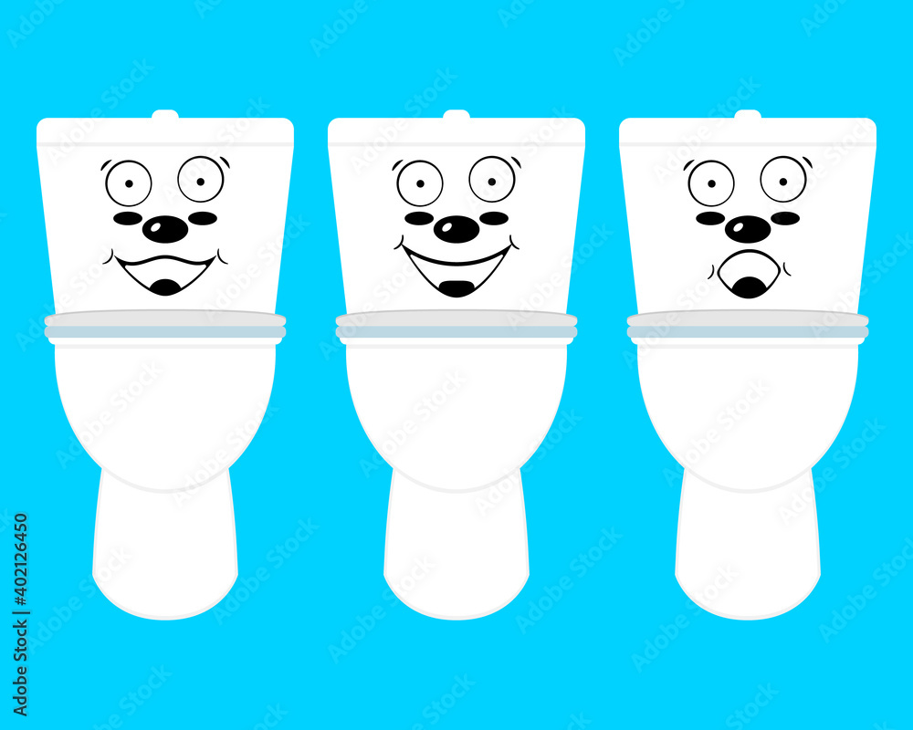 Funny toilet bowl stickers. Smile toilet. Isolated vector illustration