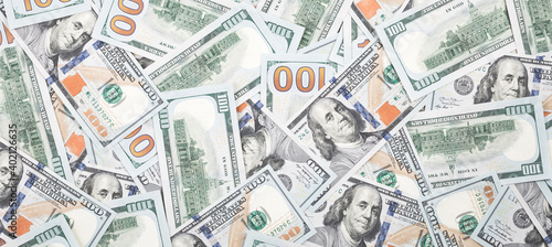 Wallpaper Mural Lots of hundred dollar bills. cash money background. Top view banner Torontodigital.ca