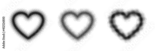 Hearts. Heart in halftone design. Three hearts in halftone pattern, isolated. Vector illustration
