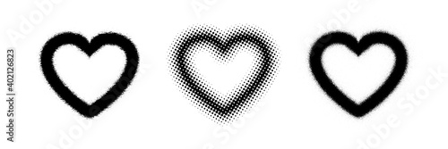 Hearts spray paint. Heart in halftone design. Spray paint shapes hearts. Vector illustration