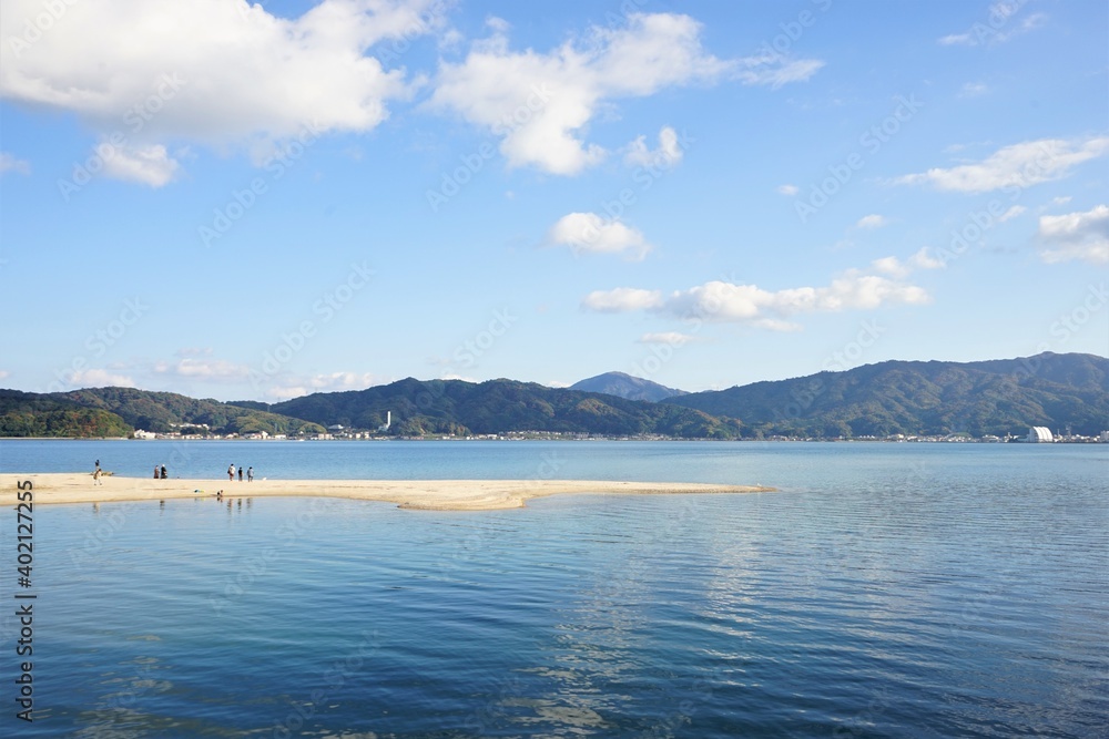 View of Amanohashidate Beach with clear water , Kyoto, Kansai Region, Japan - 天橋立海水浴場 日本三景 京都	