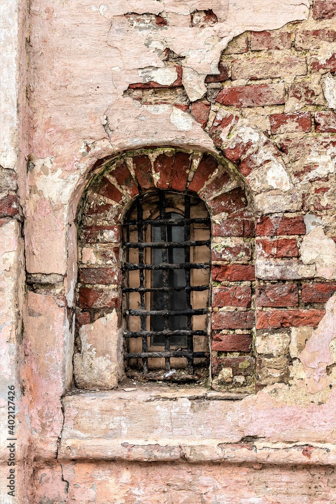 Russia, Rostov, July 2020. Semicircular window in the old fortress wall.