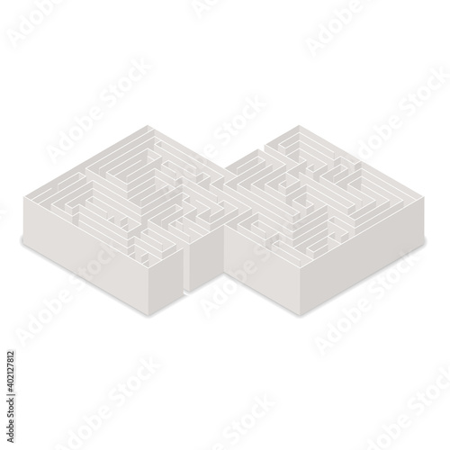 Complicated labyrinth in isometric view on white