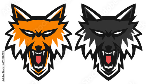 Set of wolf head mascot logo design vector illustration. Wolf head vector illustration.