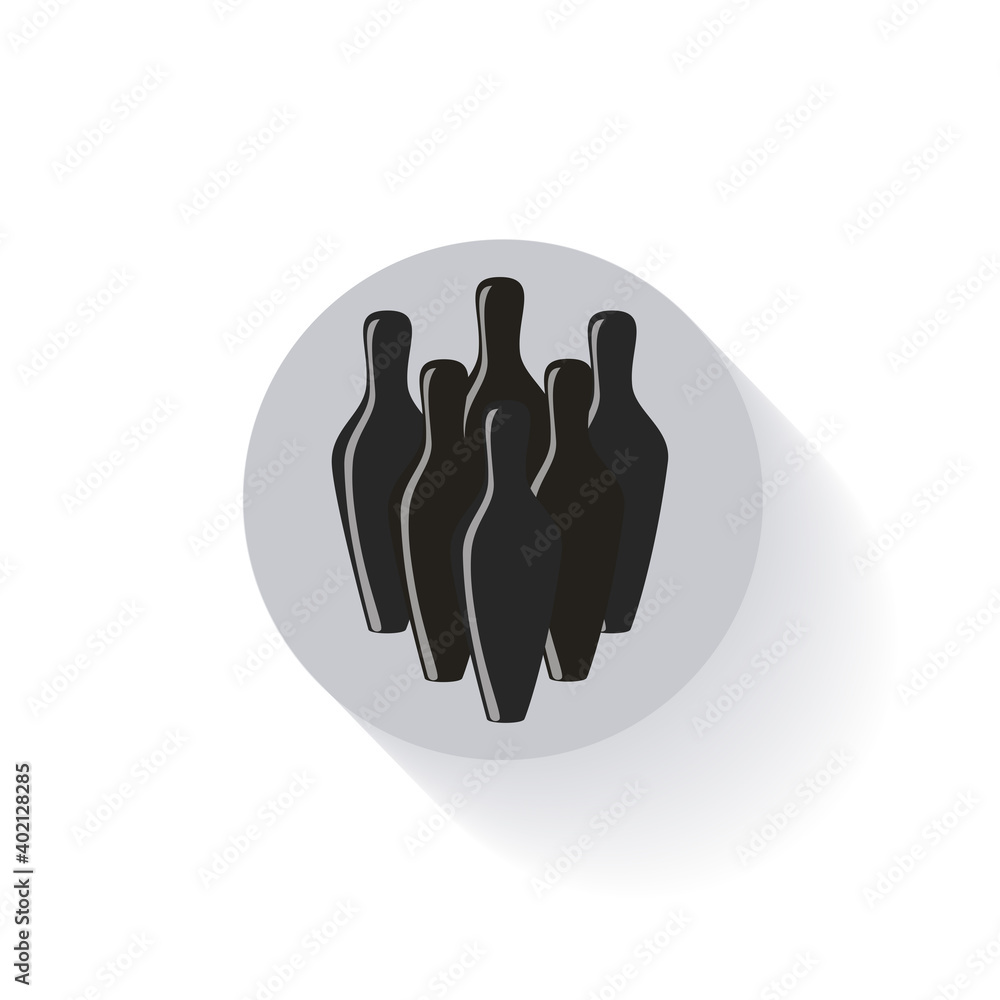 Skittles. Bowling. Icon, button, emblem, sports symbol. Doodle style. Olympic sports. Black and white, gray on a white background. Games and entertainment concept Skittles. Bowling. Icon, button, emblem, sports symbol. Doodle style. Olympic sports. Black and white, gray on a white background. Games and entertainment concept