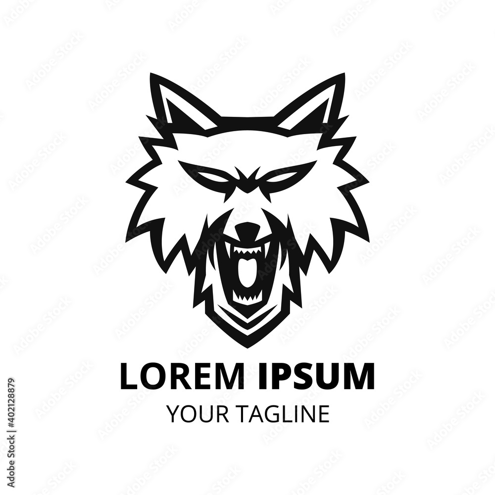 Wolf head simple line logo design vector.