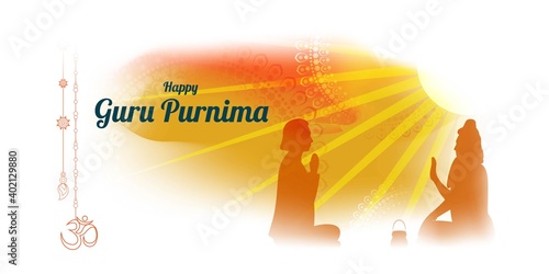 vector illustration for Indian holy Day with text Guru Purnima means Guru Purnima, with teacher and student on abstract background