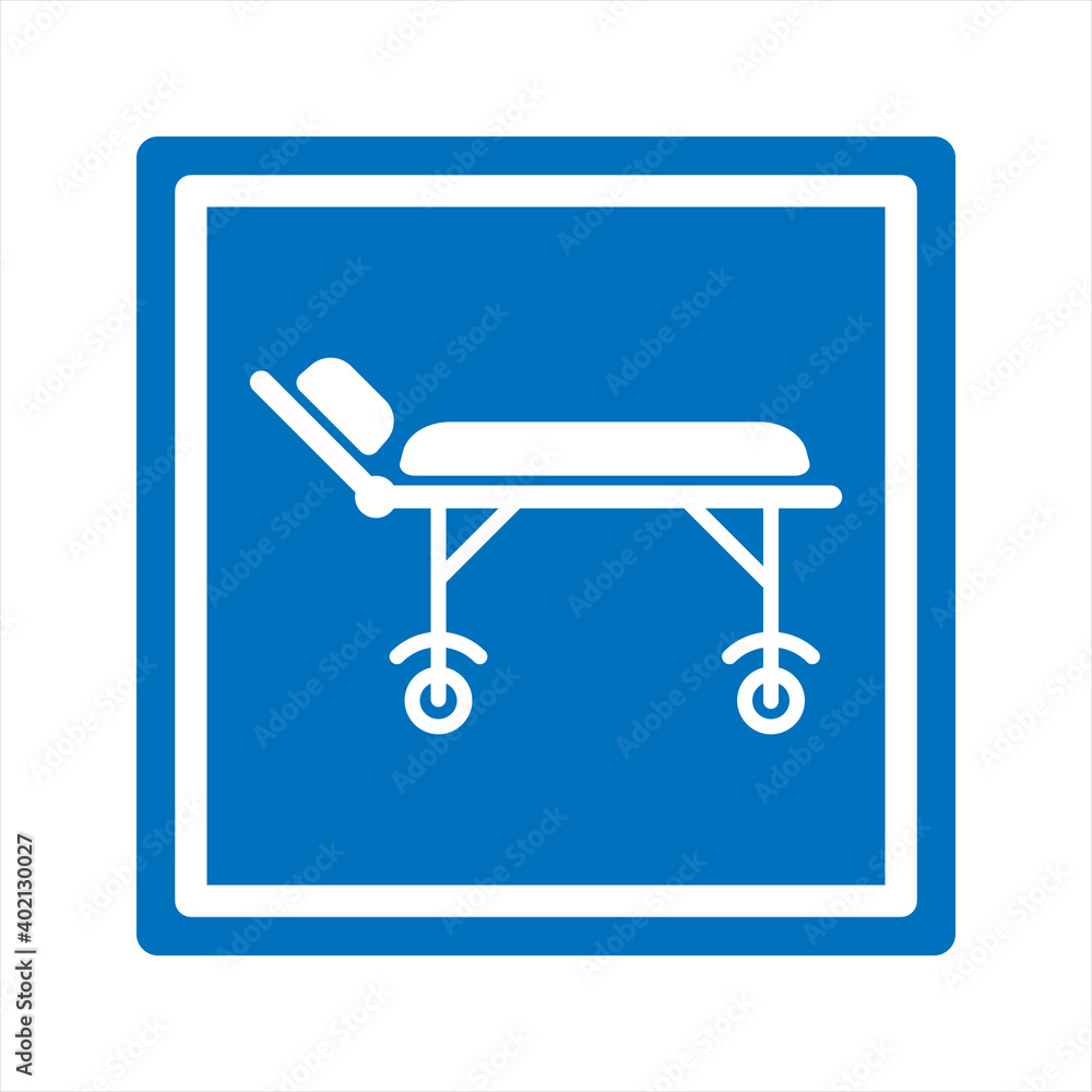 Hospital icon, black isolated icon with medical cross and person in bed symbols Hospital icon, black isolated icon with medical cross and person in bed symbols
