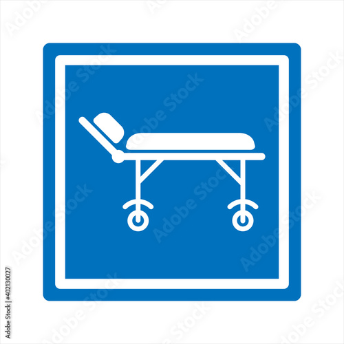 Hospital icon, black isolated icon with medical cross and person in bed symbols