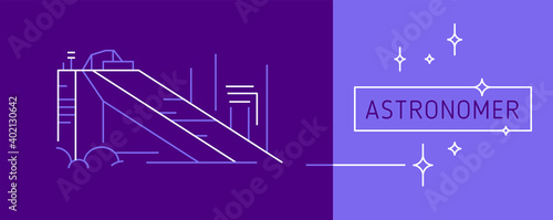 Vector linear icon astronomy. Line contour symbol of telescope for observatory science emblem, astrophysics concept logo design. Contour illustration telescope in trendy minimal style — astronomer