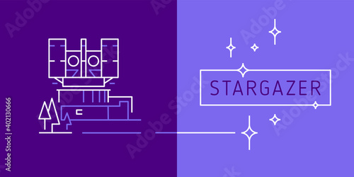Vector linear icon astronomy. Line contour symbol of telescope for observatory science emblem, astrophysics concept logo design. Contour illustration telescope in trendy minimal style — astronomer