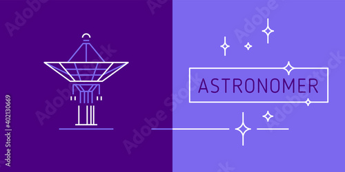 Vector linear icon astronomy. Line contour symbol of telescope for observatory science emblem, astrophysics concept logo design. Contour illustration telescope in trendy minimal style — astronomer