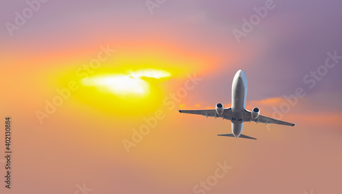 Airplane in the sky at sunset © muratart