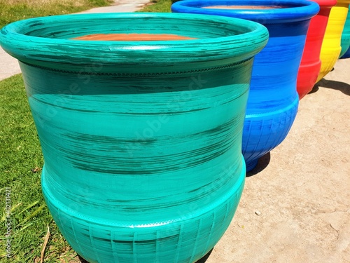 Large colorful clay vessels