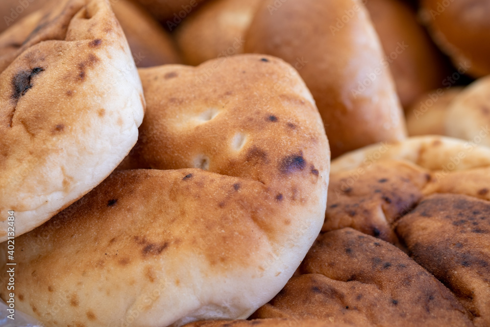 Tradition arabic bread - Pita, at city market Tradition arabic bread - Pita, at city market