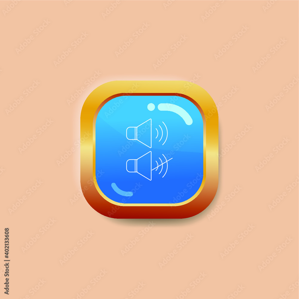 Speaker Simple Icon on Square gold Internet Button Original Illustration. Vector Flat Icon Speaker Simple Icon on Square gold Internet Button Original Illustration. Vector Flat Icon