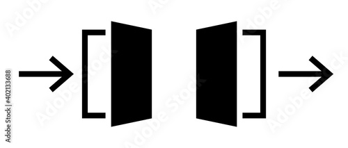 Entrance exit door with arrow icon sign. Door open and closed vector illustration. Home office concept. 