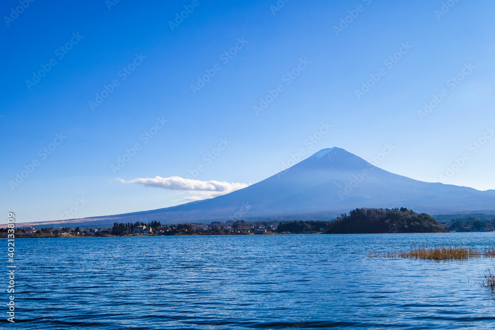 山梨県の河口湖と富士山
