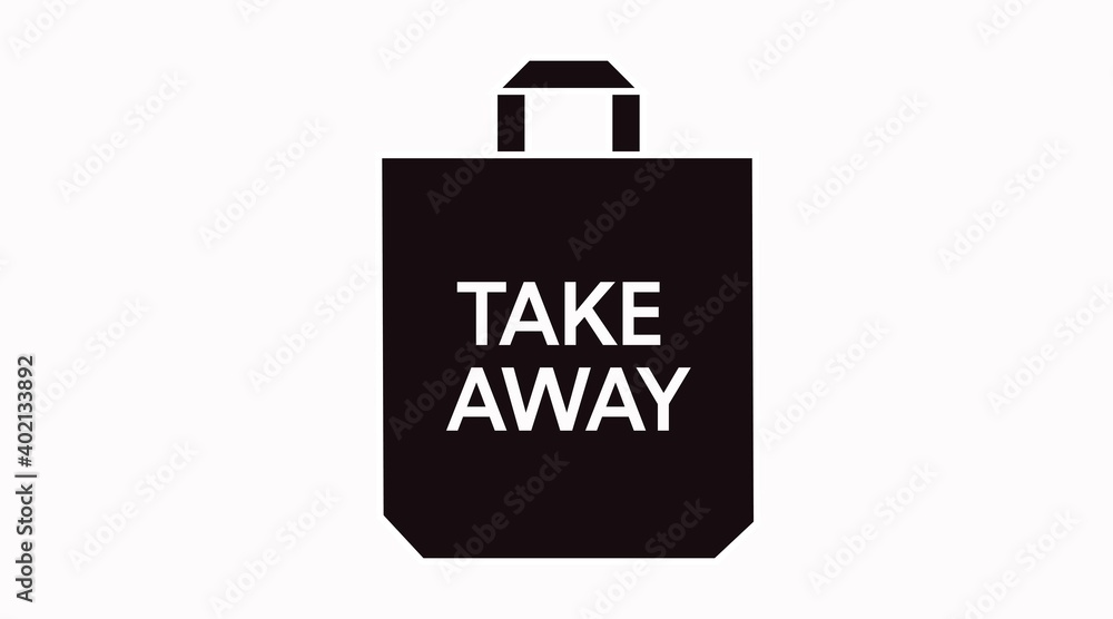 Vector Isolated Black and White Take Away Bag Icon or Sign Vector Isolated Black and White Take Away Bag Icon or Sign