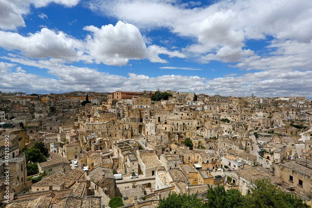 Old italian city Matera landscape with cloudy sky 