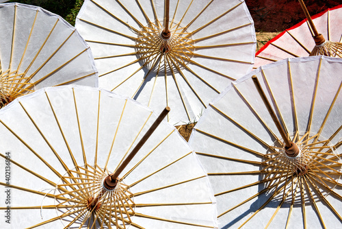 Pattern of White Umbrella Frame Handcraft made in Bo Sang Umbrella Village, Chiang Mai, Thailand