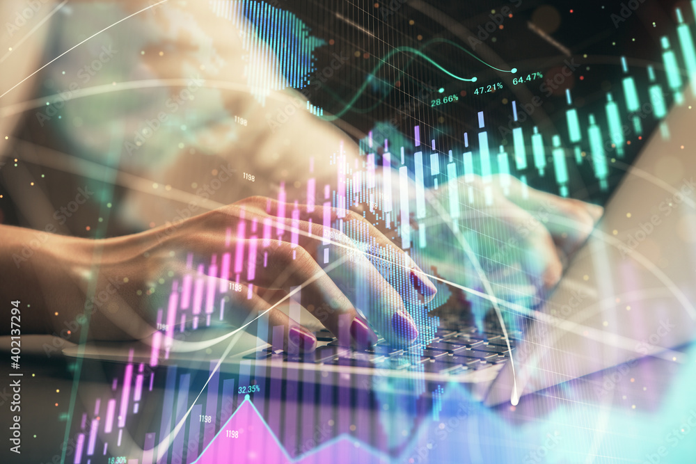 custom made wallpaper toronto digitalDouble exposure of businesswoman hands typing on computer and forex chart hologram drawing. Financial analysis concept.