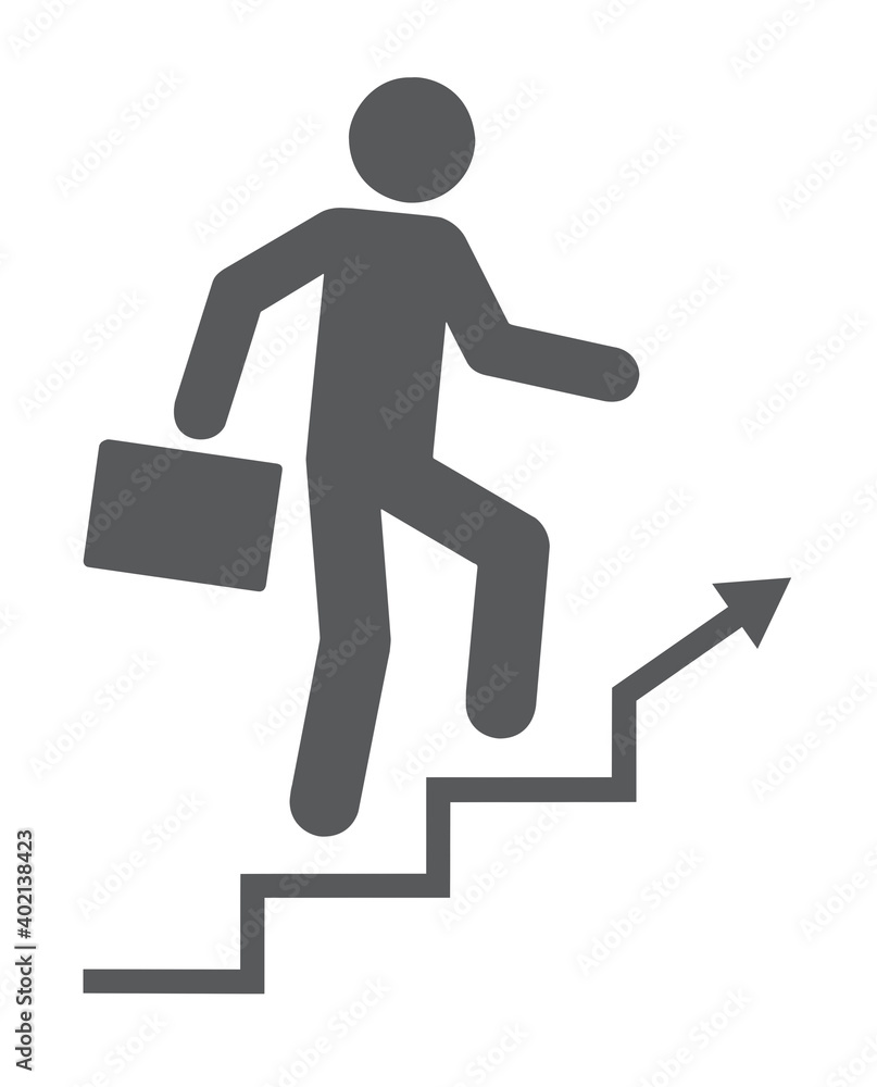 Black flat Icon of the person who climbs the stairs