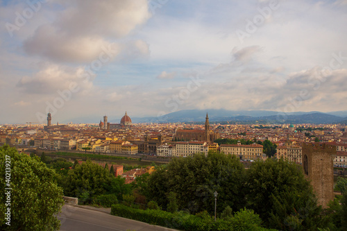Cityscape of Florence, Italy, seen from Piazzale Michelangelo, on a cloudy, summer morning.  © Jonathan W. Cohen 
