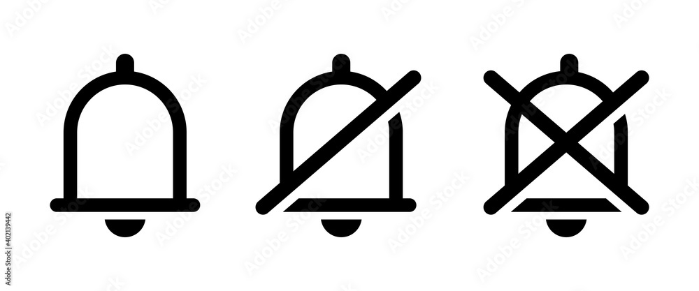 Notification bell icon. No sound outline symbol isolated. Bell crossed out. Mute sign in flat style. Vector illustration. Notification bell icon. No sound outline symbol isolated. Bell crossed out. Mute sign in flat style. Vector illustration.