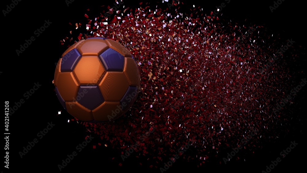 Naklejka premium Soccer ball with Particles under Black Background. 3D sketch design and illustration. 3D CG. 3D high quality rendering. 