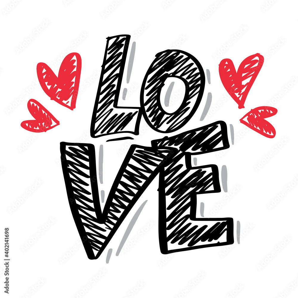 LOVE text hand drawing sketch. Stock Vector | Adobe Stock