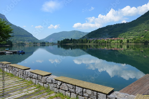 Lake d'Iseo (Lago d'iseo) near Bergamo in Lombardy, Italy, a sunny day in spring