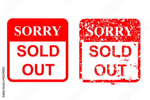 Vector Red Rusty Vector Rubber Stamp, Sorry Sold Out, Isolated on White