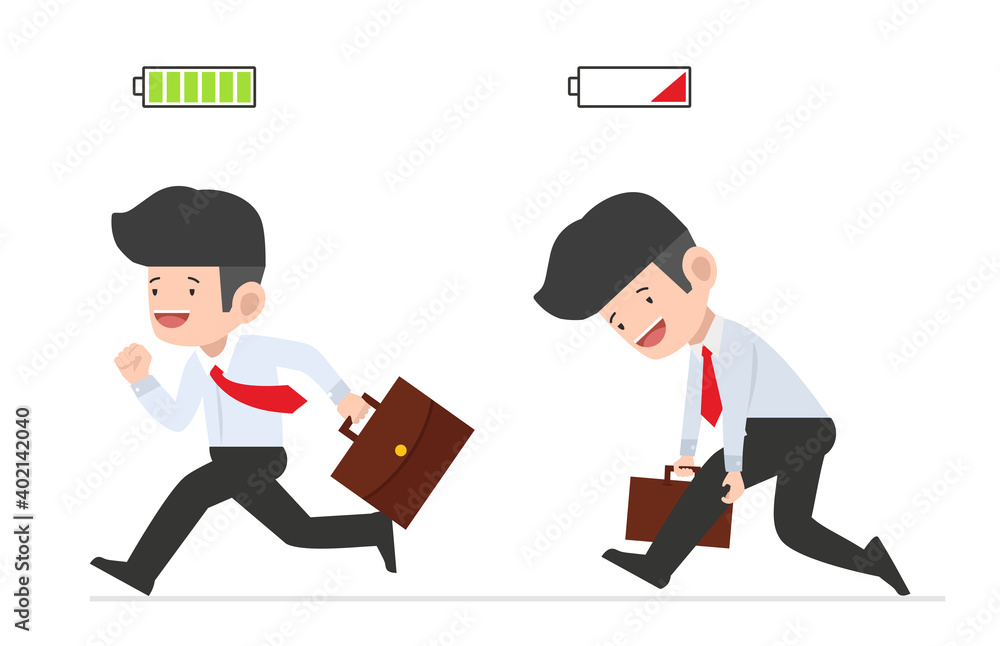 Obraz premium Full of energy and tired businessman vector concept