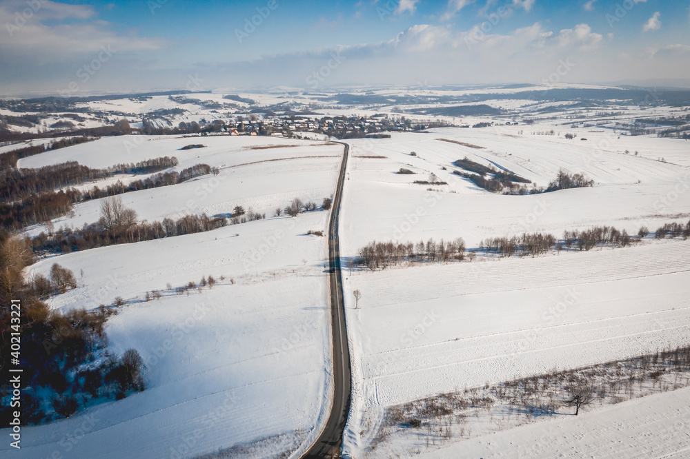 Winter landscape from a bird's eye view in a beautiful setting