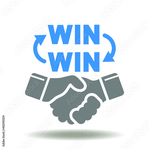 Win win words with cycle arrows and handshake vector icon. WIN-WIN Situation symbol. Collaborate partnership deal illustration.
