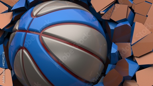 Basketball and Particles. 3D illustration. 3D high quality rendering. 3D CG. 