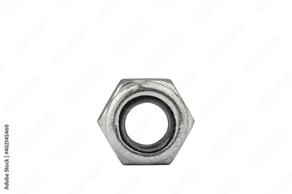 metal nut and bolts in silver color, isolate on a white background metal nut and bolts in silver color, isolate on a white background