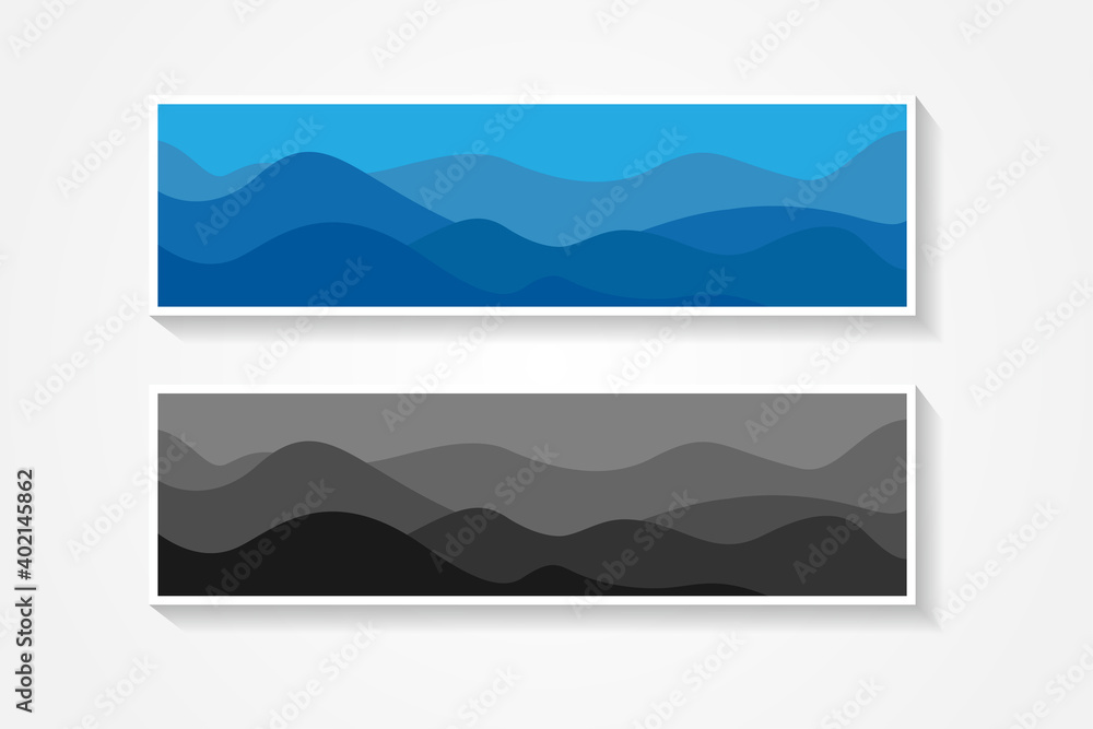 Set of abstract liquid background use horizontal layout. there are two color choice to selected. there are blue and black. wave style like a mountain rock.