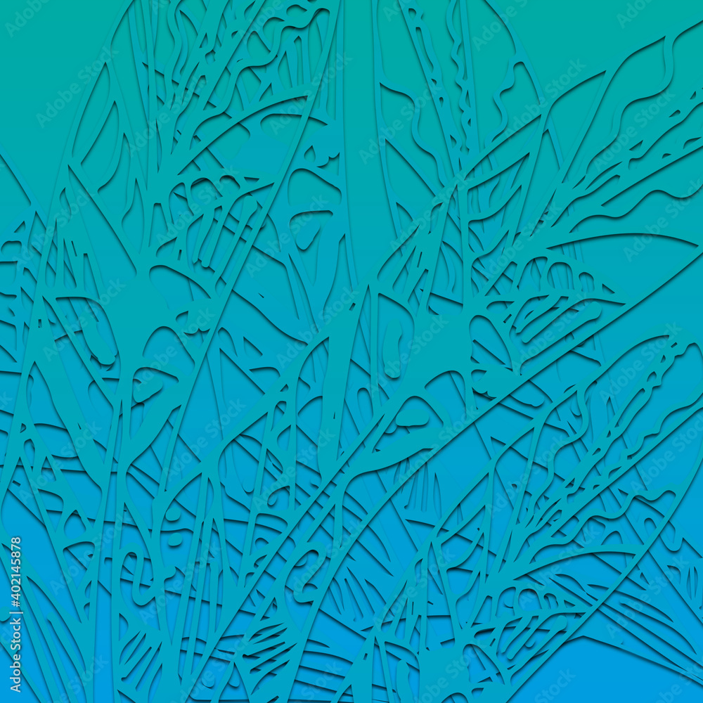 abstract blue plant background with voluminous branches, carved abstract blue plant background with voluminous branches, carved