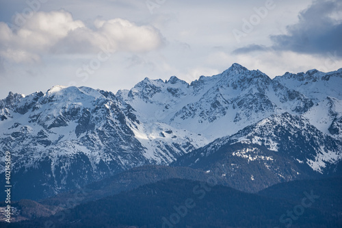 Snowy alpine mountain scene