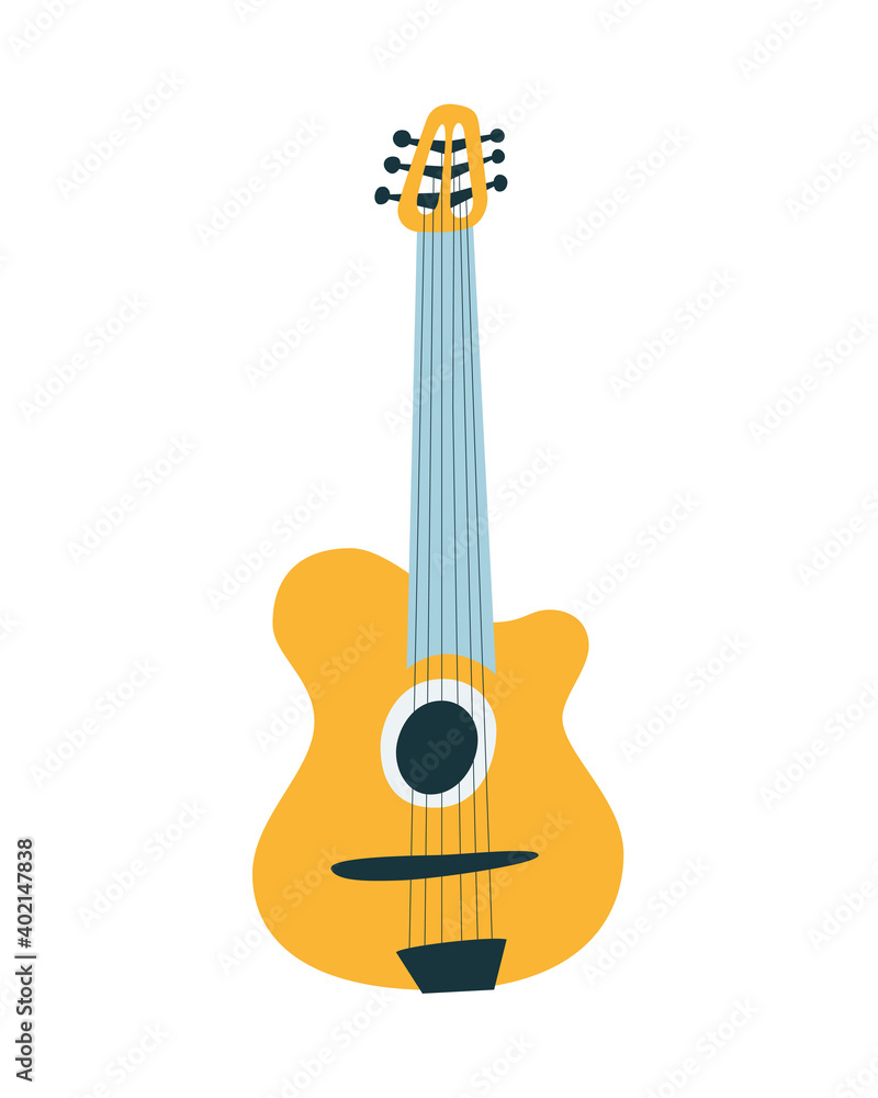Obraz premium Hand drawn classical acoustic guitar. Vector illustration in flat and cartoon style on white background