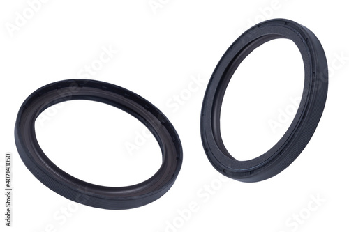 Steel edge seals for automotive engine, isolated on a white background.